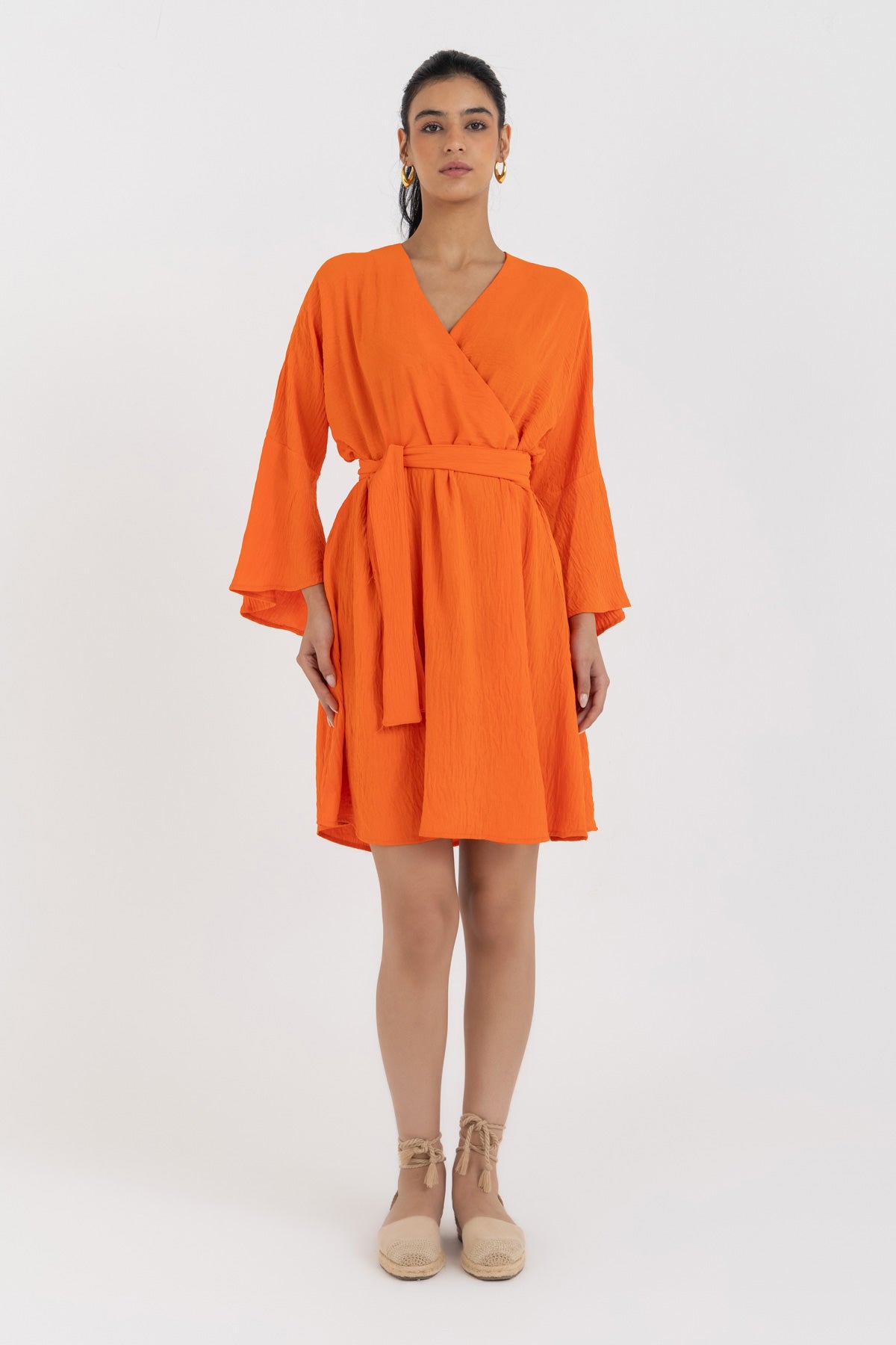 bright orange wrap dress Chantal Plus Size Bright Orange Summer Wrap V Neck Pleats Wedding Guest Cocktail Semi Formal Trench Coat Maxi Short Sleeve Shirt Dress