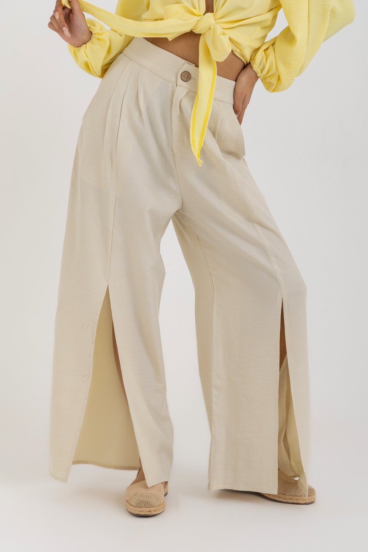 Beige Slit Pants