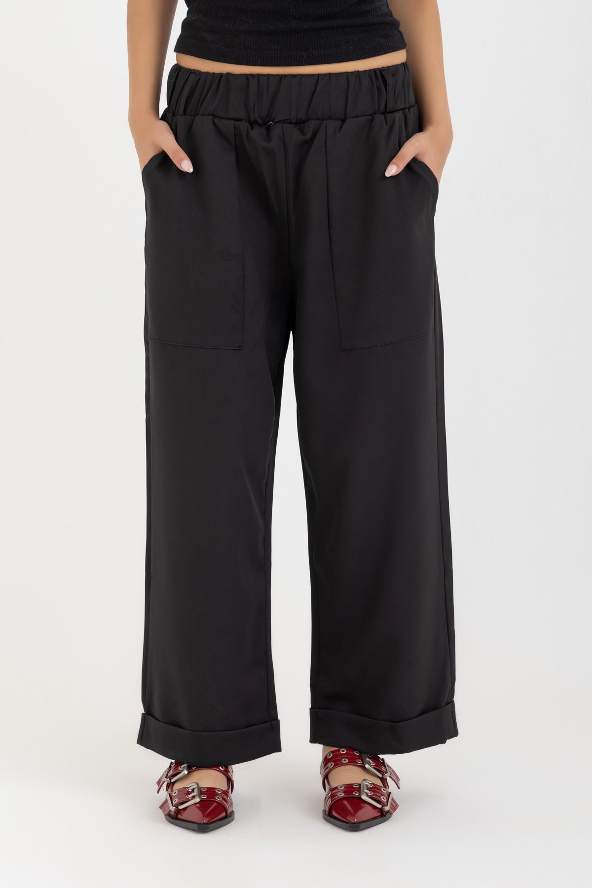 Black Tie-Up Trousers