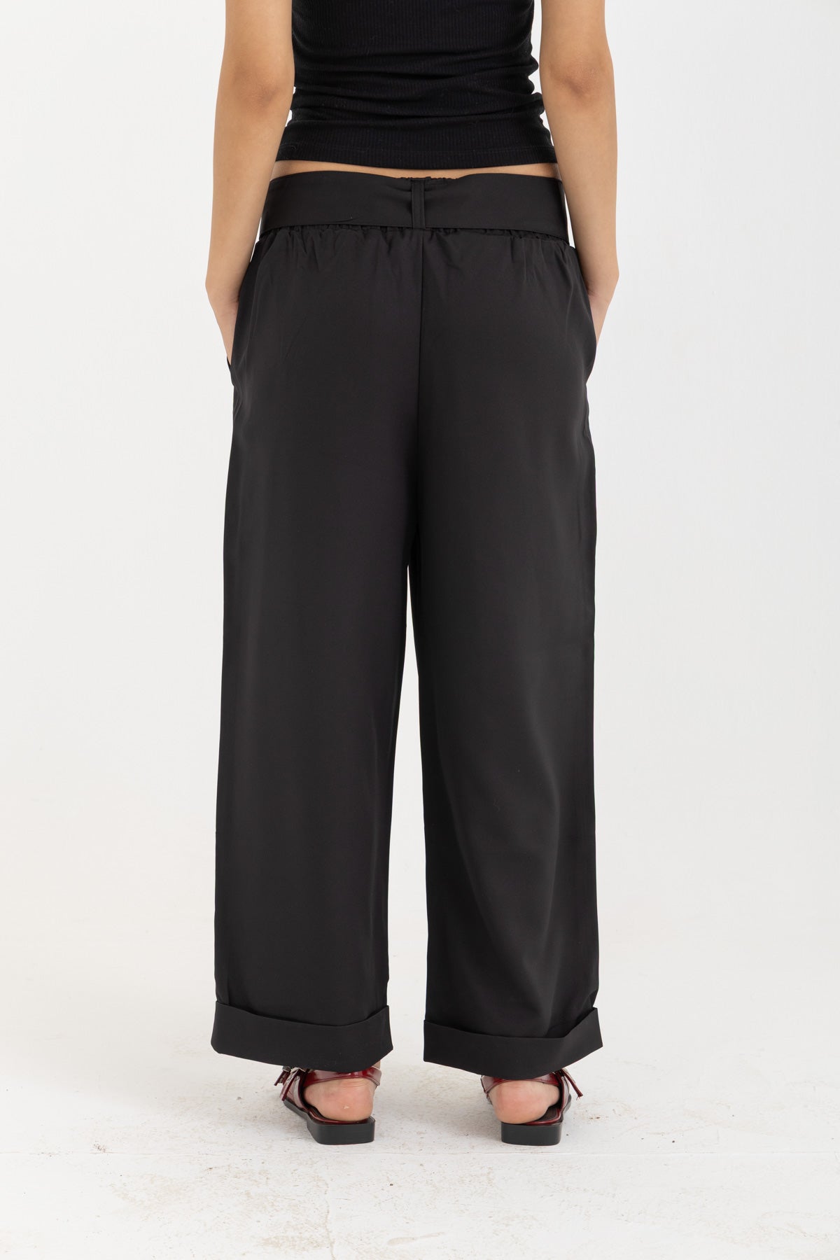 Black Tie-Up Trousers