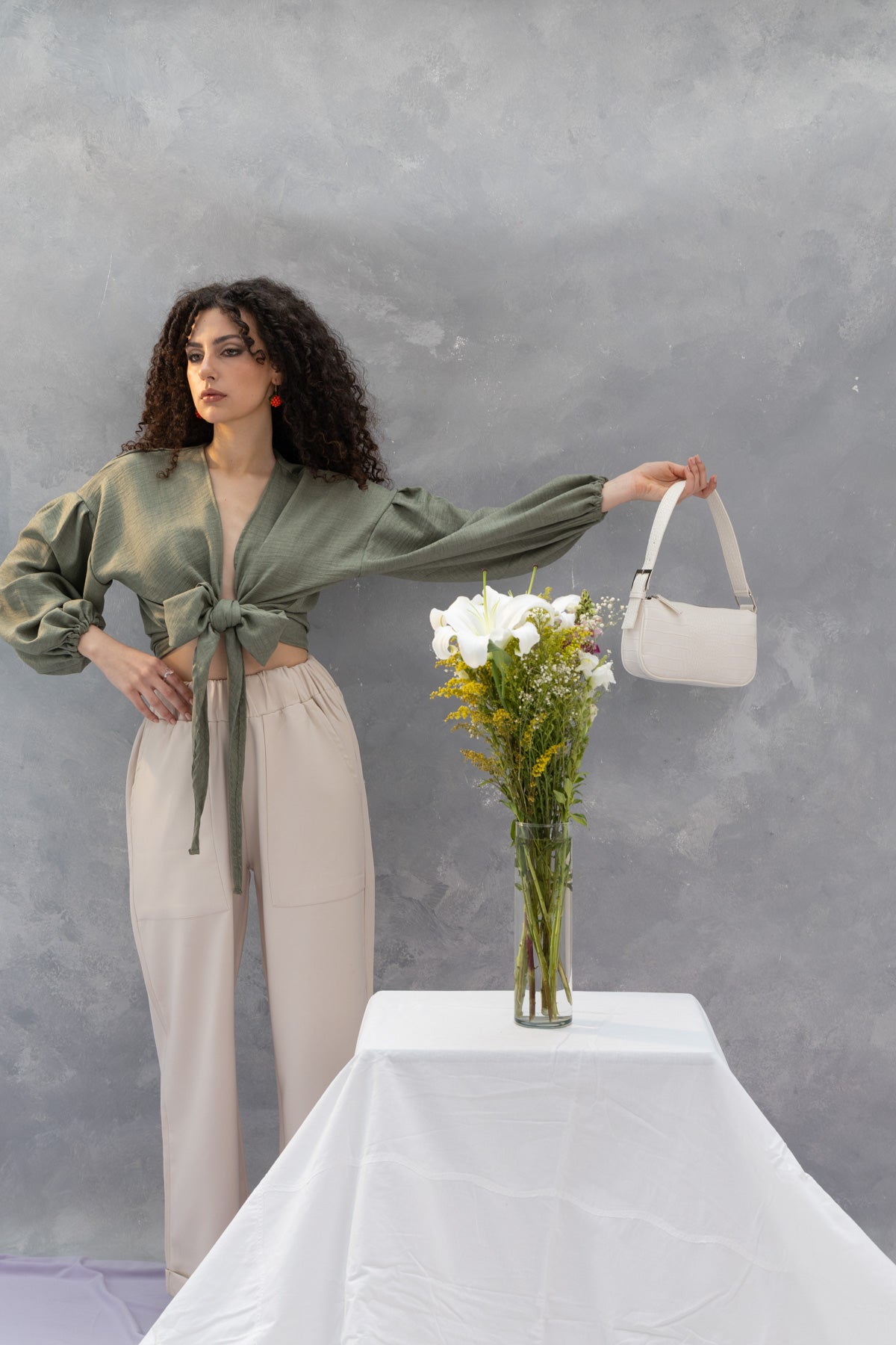 Beige Tie-Up Trousers