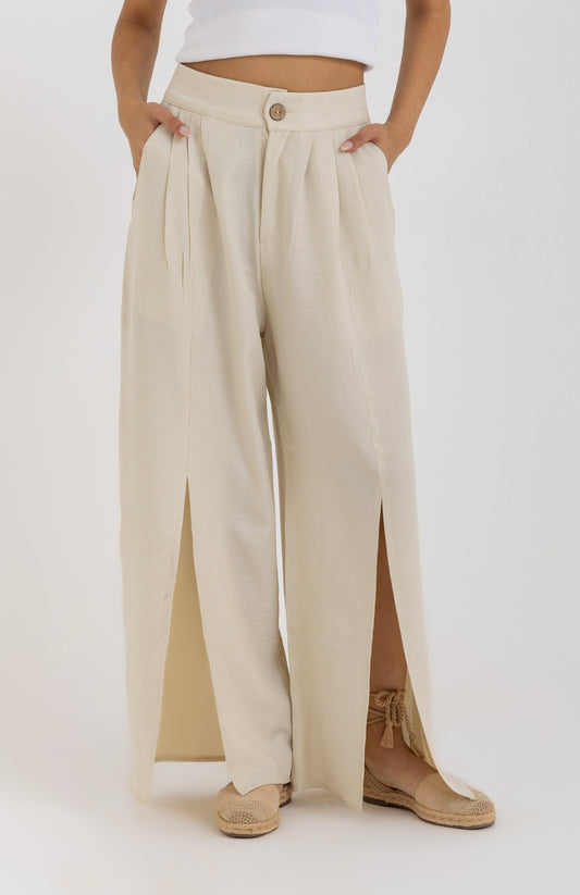 Beige Slit Pants