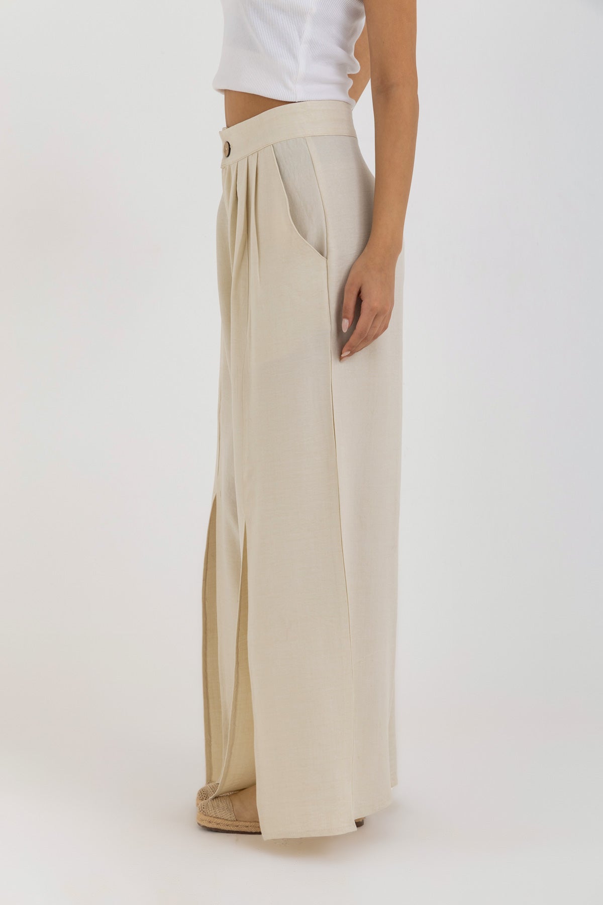 Tie Top and Slit Pants Set