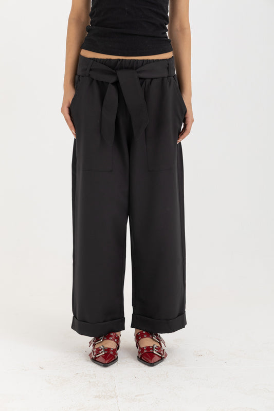 Black Tie-Up Trousers