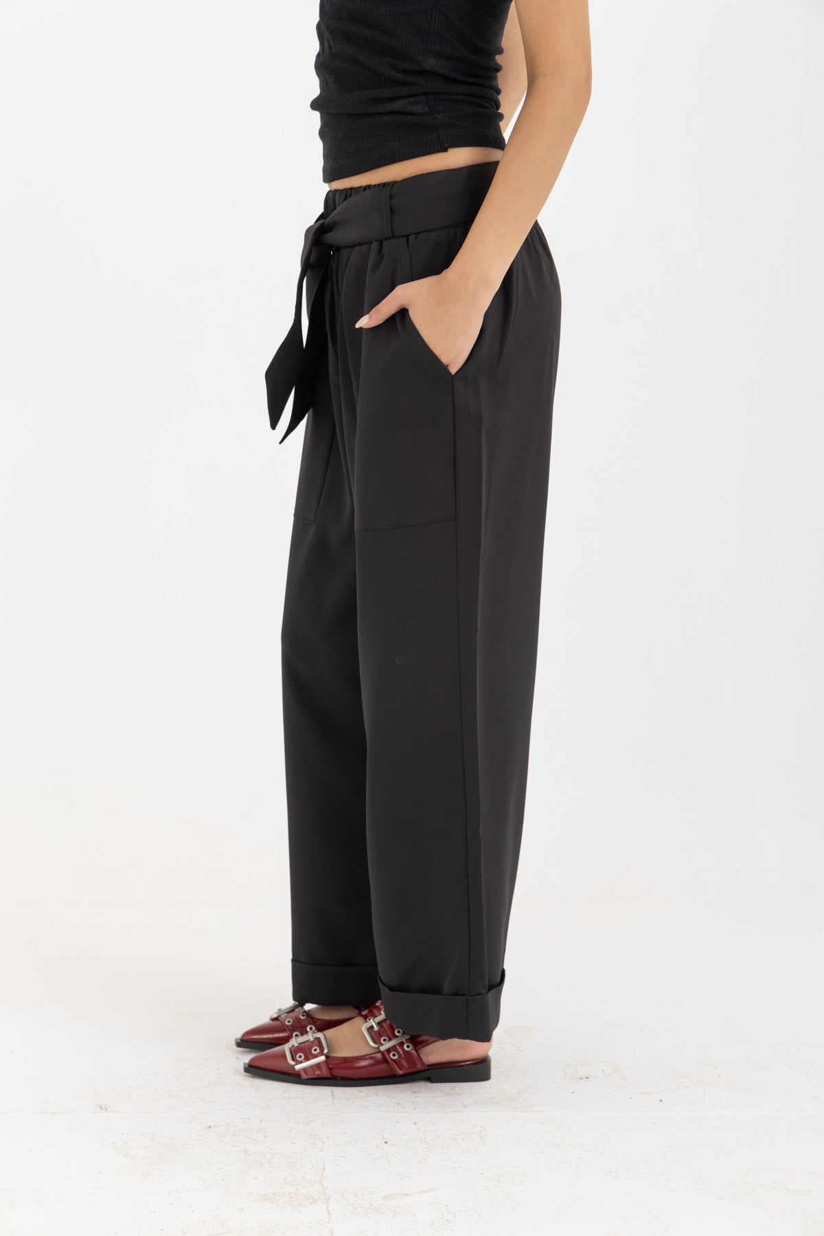 Black Tie-Up Trousers